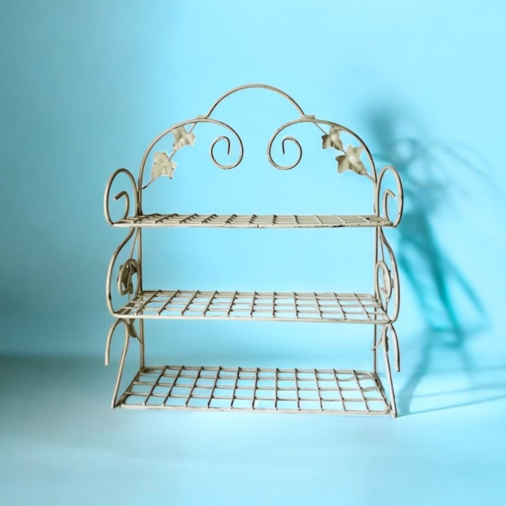 Elegant Cream Metal Shelf with Floral Accents